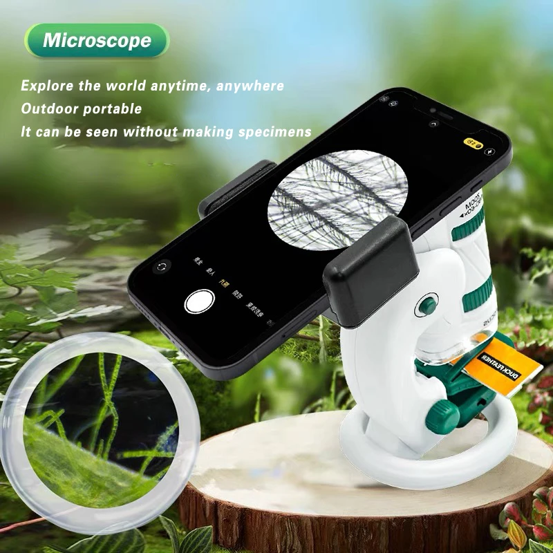 Childrens Microscope Biological Sciences Toy Kit 60-180X Educational Mini Pocket Handheld Smart Phone Microscopes Outdoor Toys