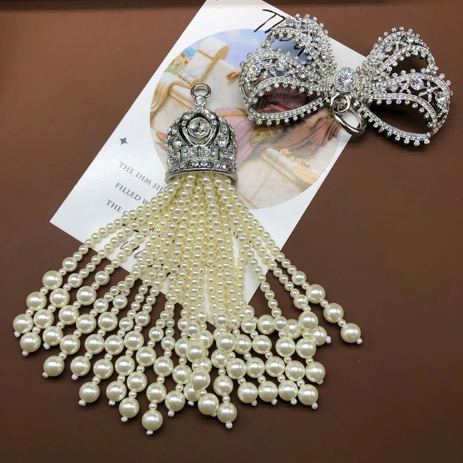 Full diamond butterfly tassel pendant brooch detachable pearl brooch corage jewelry broszki damskie