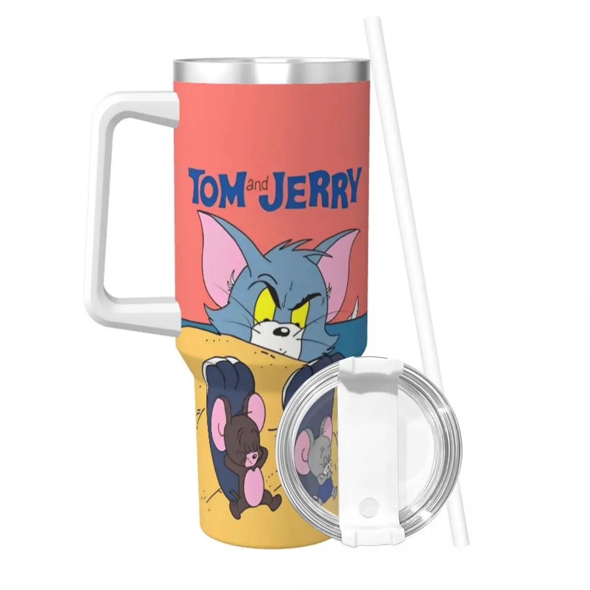 Tom And Jerry Funny Faces Fuzz Stainless Steel Tumbler Animal Cat Thermal Mug With Straws and Lid Large Capacity Mugs Cup Bottle