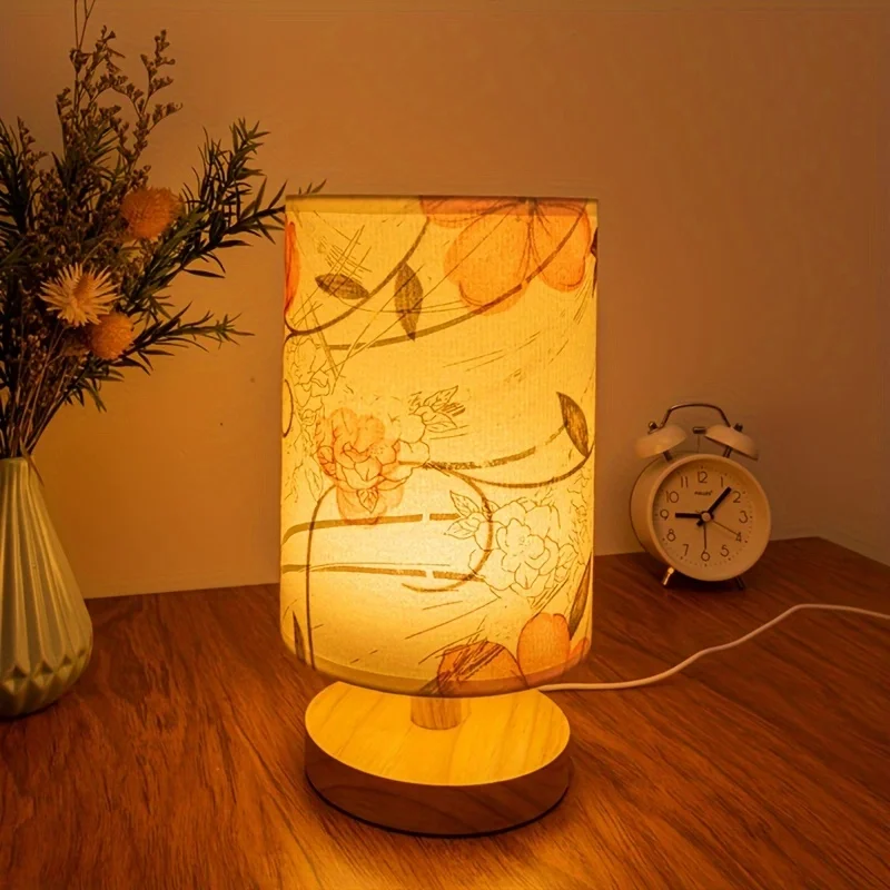 مصباح مكتب من القماش المطبوع باللون البرتقالي، يعمل بمنفذ USB، مناسب لغرف النوم وغرف المعيشة وما إلى ذلك، للإضاءة الزخرفية.