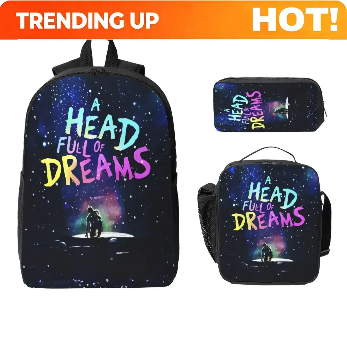 Custom Bag 3Pcs Coldplayed 2025 Tour Backpack Set For Girls Boys Pen Bags Bookbag Sets With Lunch Box For School Students Daypac