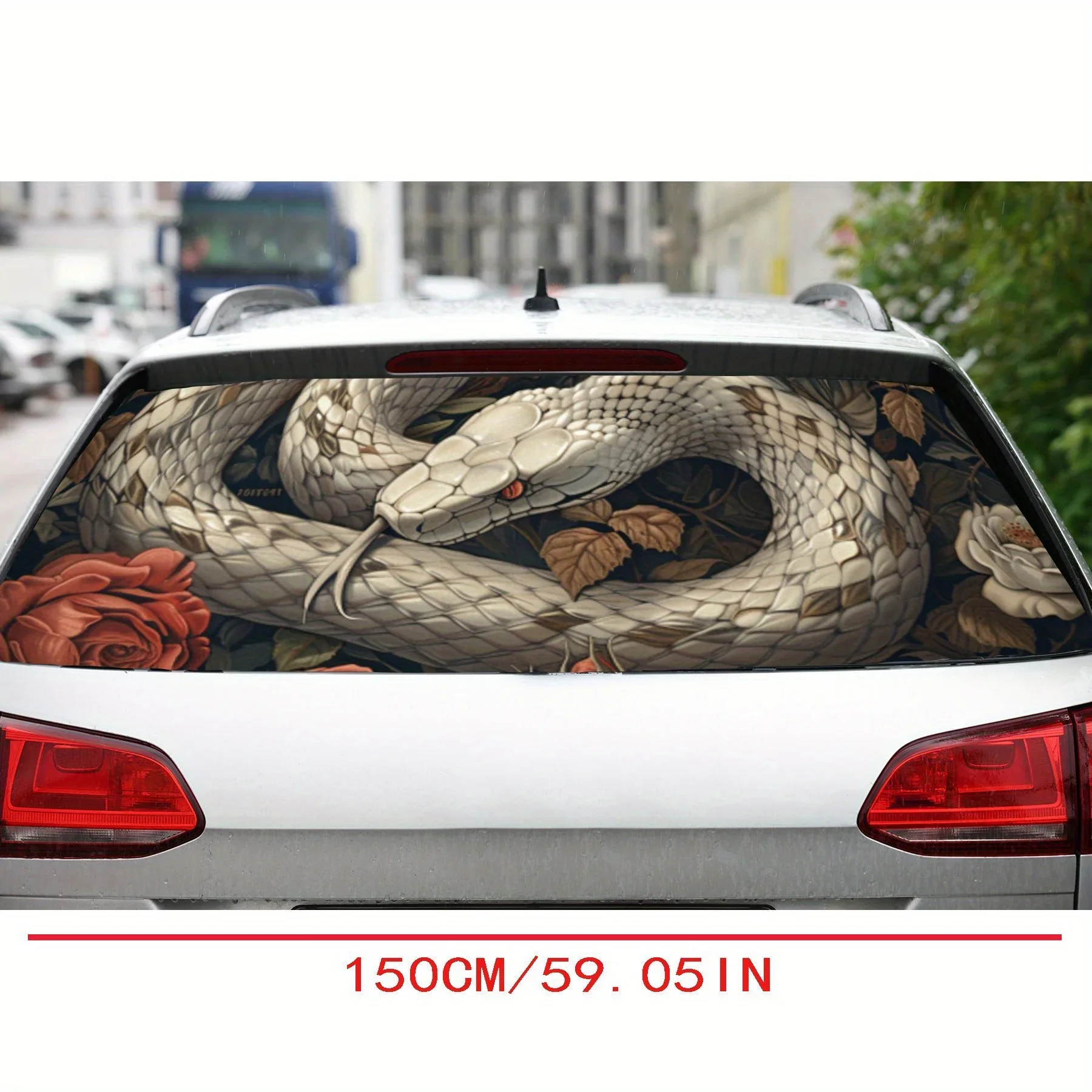 Elegant Snake Rose PVC Perforated Car Vinyl Wraps, Privacy Enhancing Design for Rear Window, Car Rear Windshield Sticker for Mos