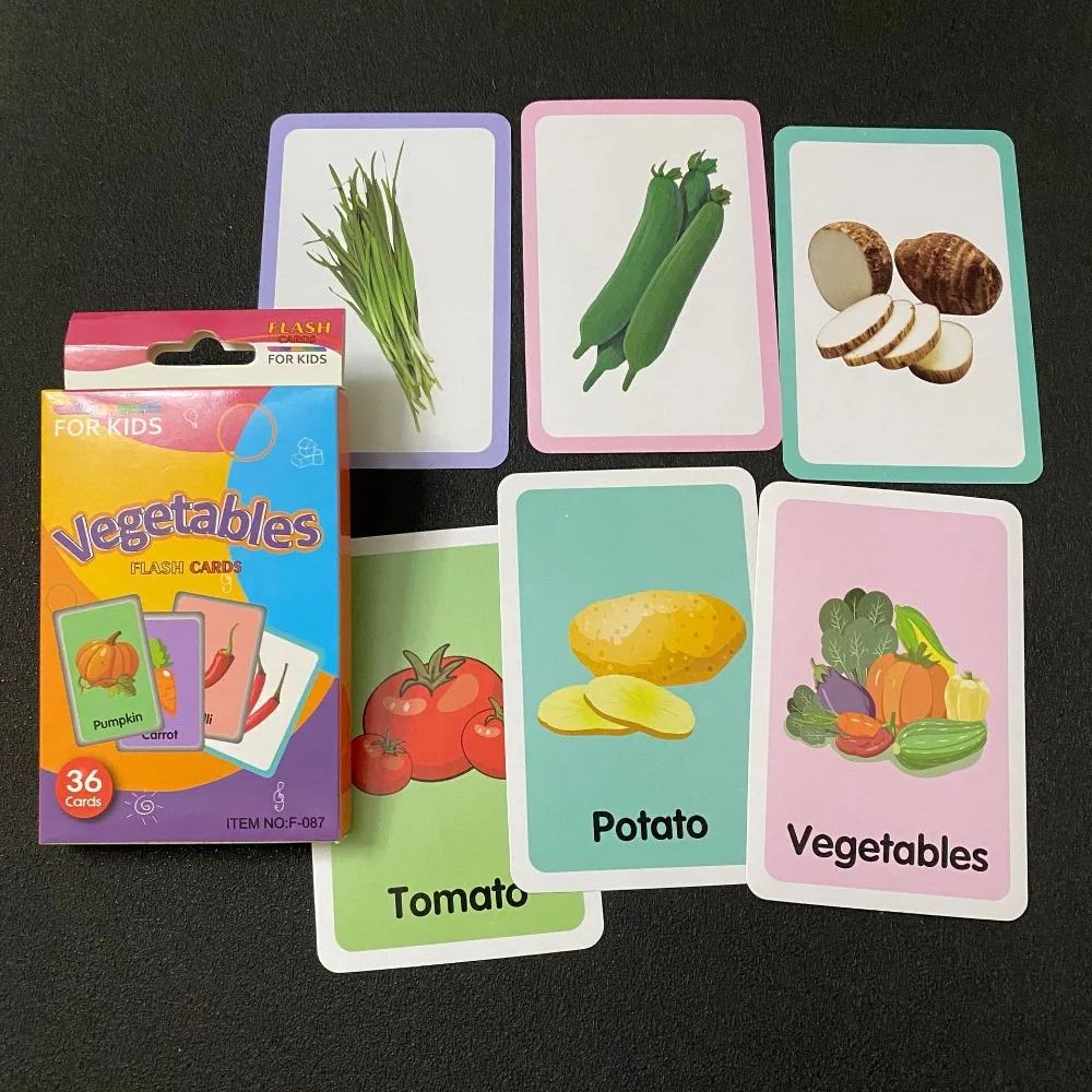 Cartões flash montessori para bebês, cartões duráveis de reconhecimento de palavras em inglês, frutas, cores, cartões flash visuais