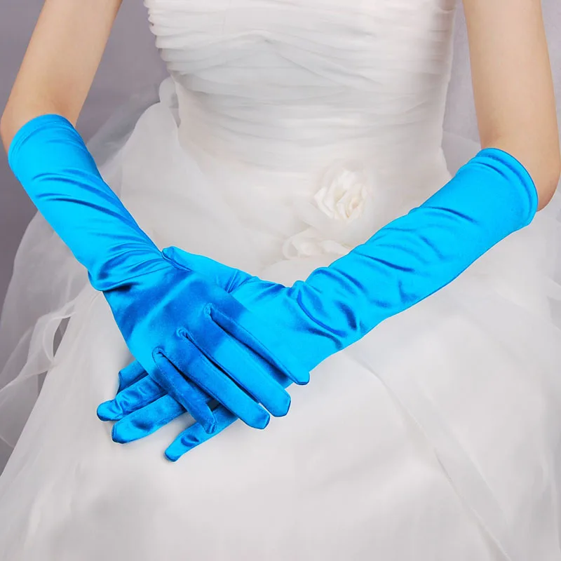 Gants de soirée en satin solide pour femmes, mitaines à doigts longs pour événements, activités, rouge, blanc, gants de mariage pour patients