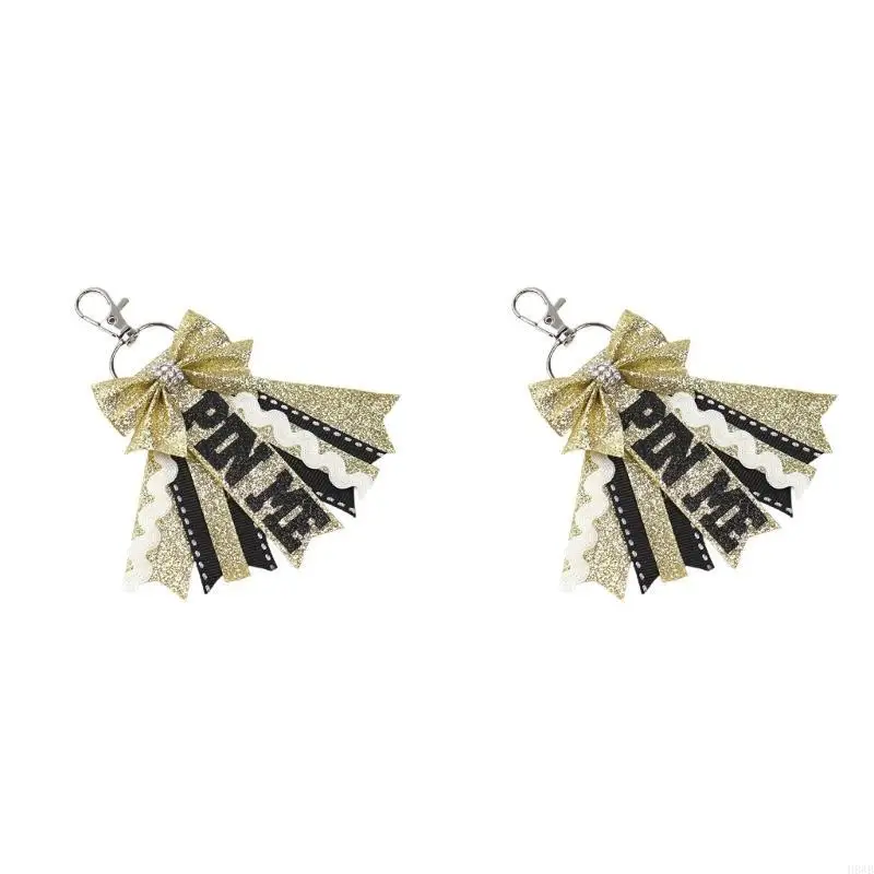 H8WB Colorful Cheerleading Keychains Polyester Cheer Bows Ribbon Keyring Access for Sportys Girl and Teens