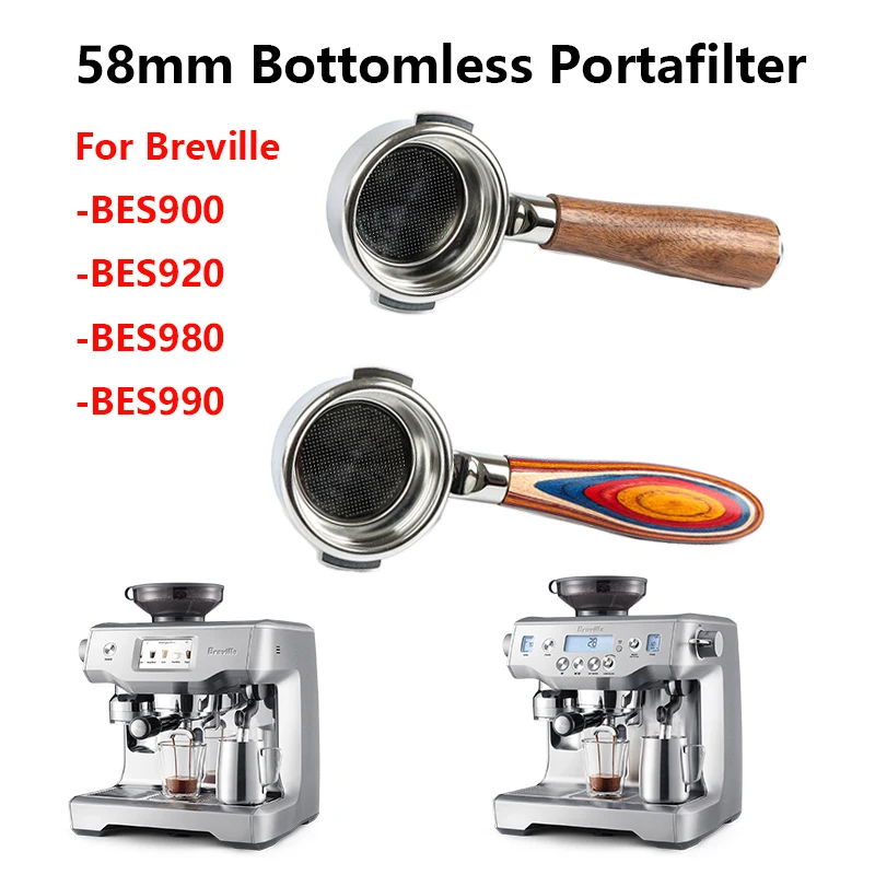 58mm Coffee Bottomless Portafilter for Breville BES920/980/990 Espresso Machine Stainless Steel Naked Coffee Filter Barista Tool