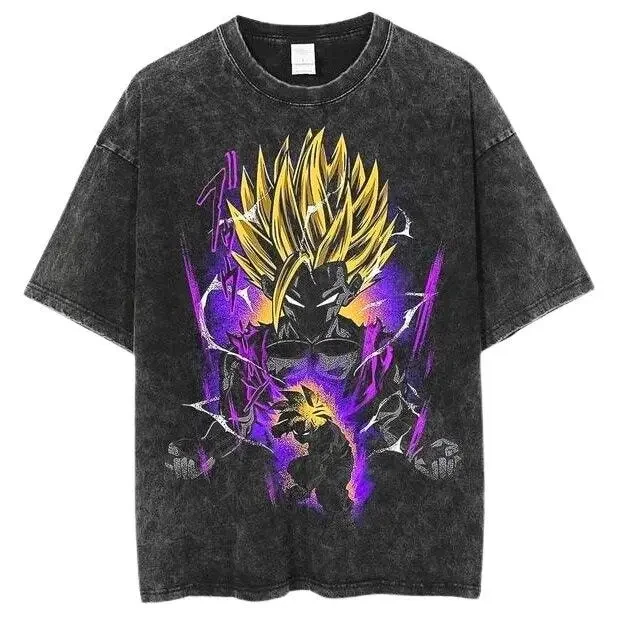 

Summer Dragon Ball T-shirt High Quality 100% Cotton Super Saiyan Vintage Washed Graphic Print Unisex Casual Tee