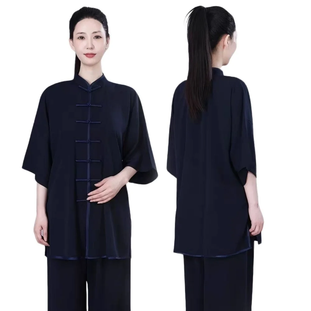 Cotton Silk Tai Chi Uniform Men/Women Short/Long Sleeve Chinese Kung Fu Martial Arts Suit Soft Breathable Wushu Training Outfit