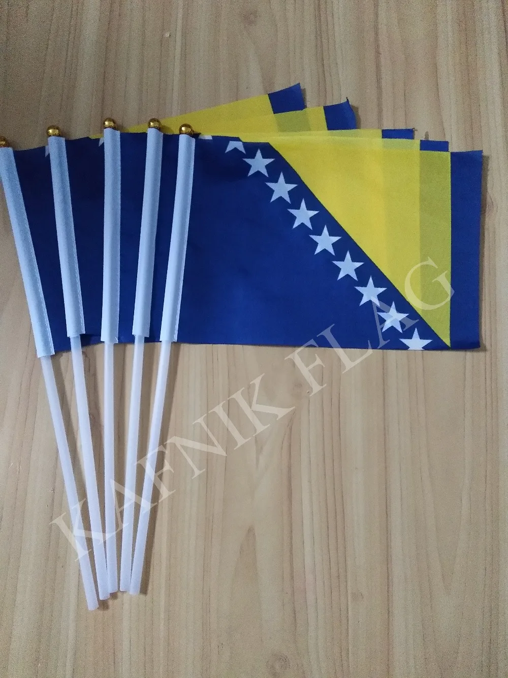 KAFNIK,5pcs  14*21cm Small Bosnia and Herzegovina flag National hand Flag with Pole for advertisement decoration,