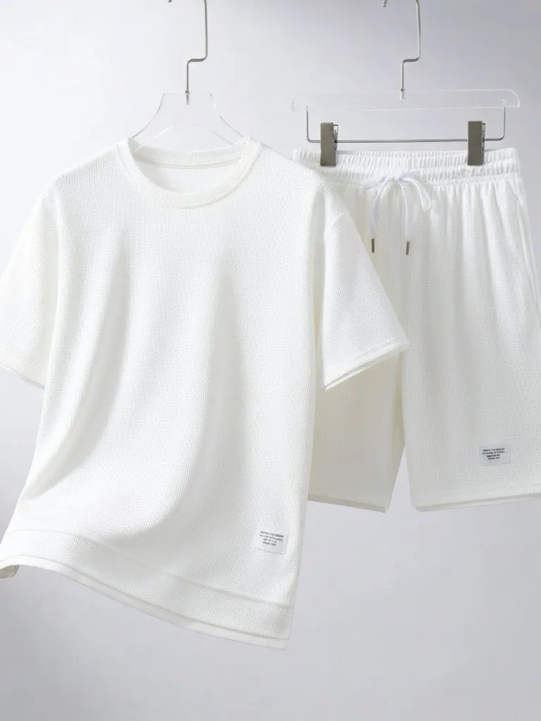Casual Sportswear Set for Men Summer Teenage Large Size Short Sleeve T-Shirt And Shorts Ensemble Polyester Fiber Made in China