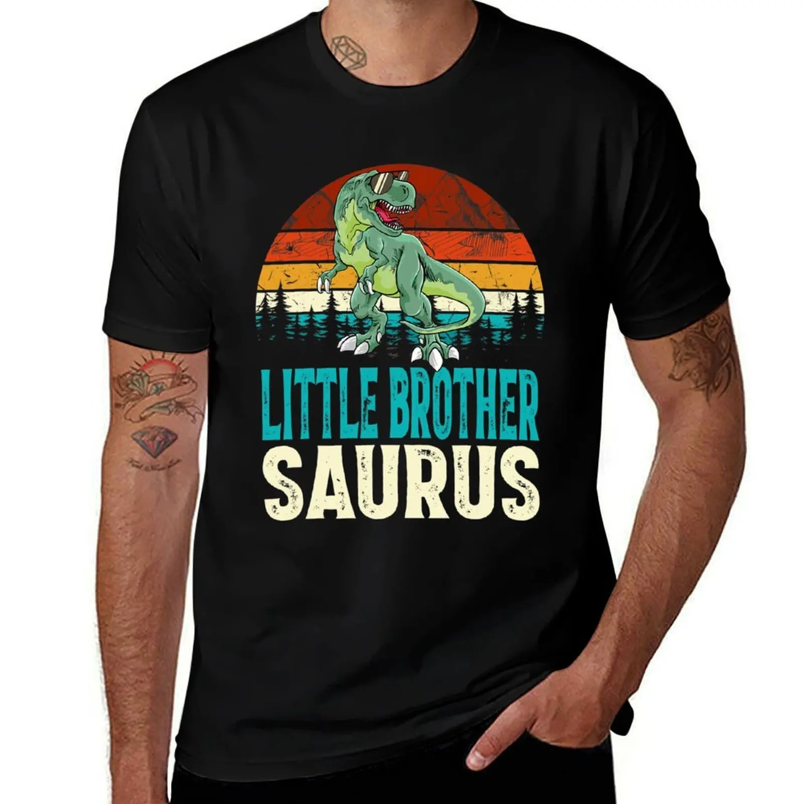 Little Brothersaurus T Rex Dinosaur Little Brother Saurus T-Shirt Work Wear Lightweight Tee
