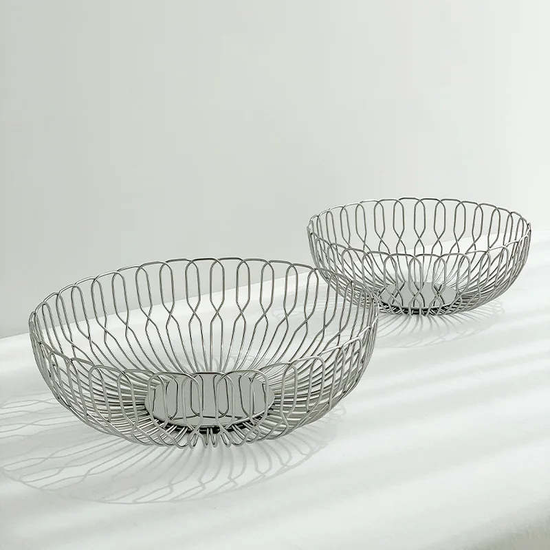 

European light luxury bread basket baking basket, stainless steel hollow fruit basket