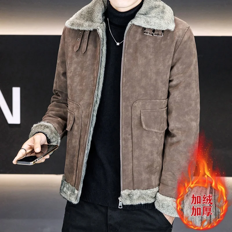 

Winter Plush Thick PU Leather Jacket Men Fashion Fur Integrated Motorcycle Jacket Men's Streetwear Social Casual Leather Jackets