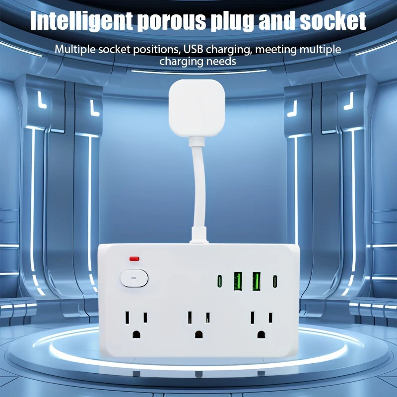 6AC Outlet Multiprise Power Strip Extension Cord 2 USB 2 PD US Plug Charger Electrical Socket Network Filter USB Fast Charging