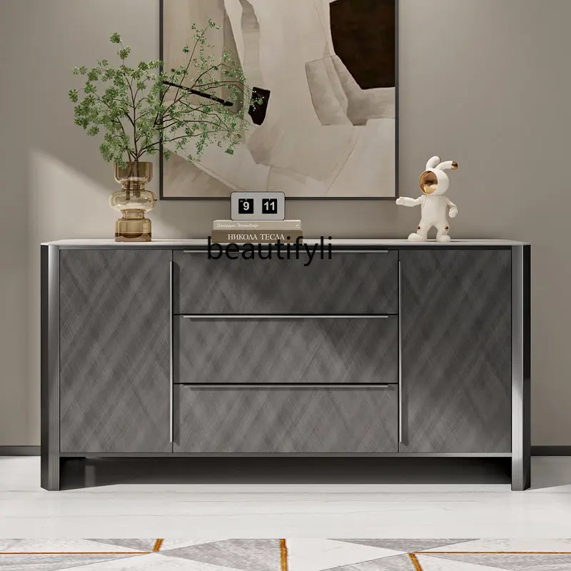 

zq Solid Wood Sideboard Integrated Wall Living Room Locker Storage Cabinet Stone Plate Entrance Cabinet