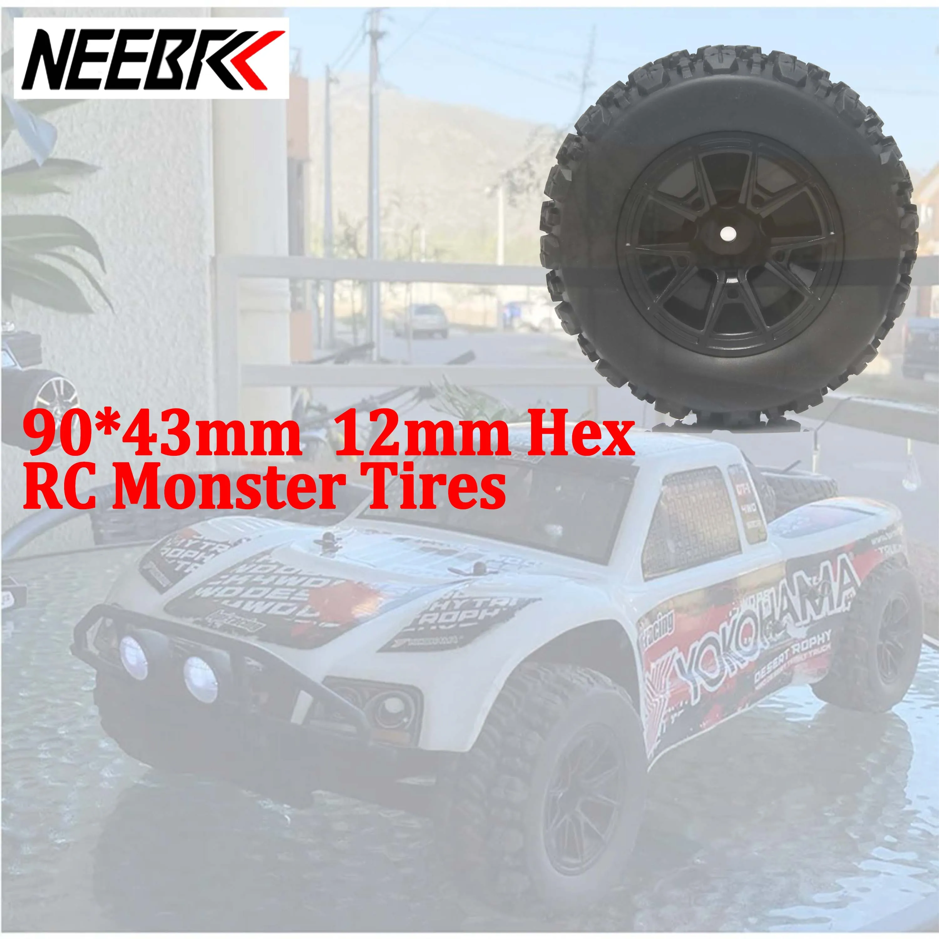 4PCS 90*43mm RC Monster Tires 12mm Hex Skidproof Rubber Wheel Tyre for RC Car Buggy Parts Wltoys 144010 MJX Hyper Go 14209 14210