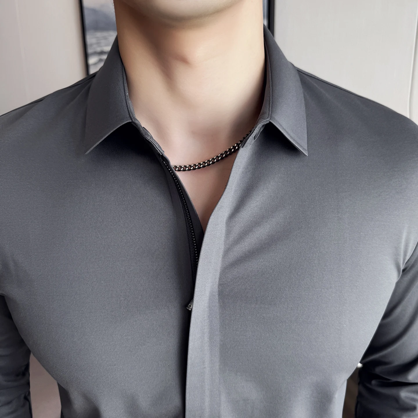 High Quality Seamless Elastic Business Shirt for Men Long Sleeve Casual Social Office Shirts Comfortable Streetwear Men Clothing
