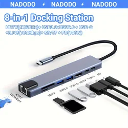 8-in-1 USB C Hub Multiport Adapter with 4K HDMI Hub, 100W Power Delivery, USB 3.0 5Gdps Port, SD/TF Card Reader,