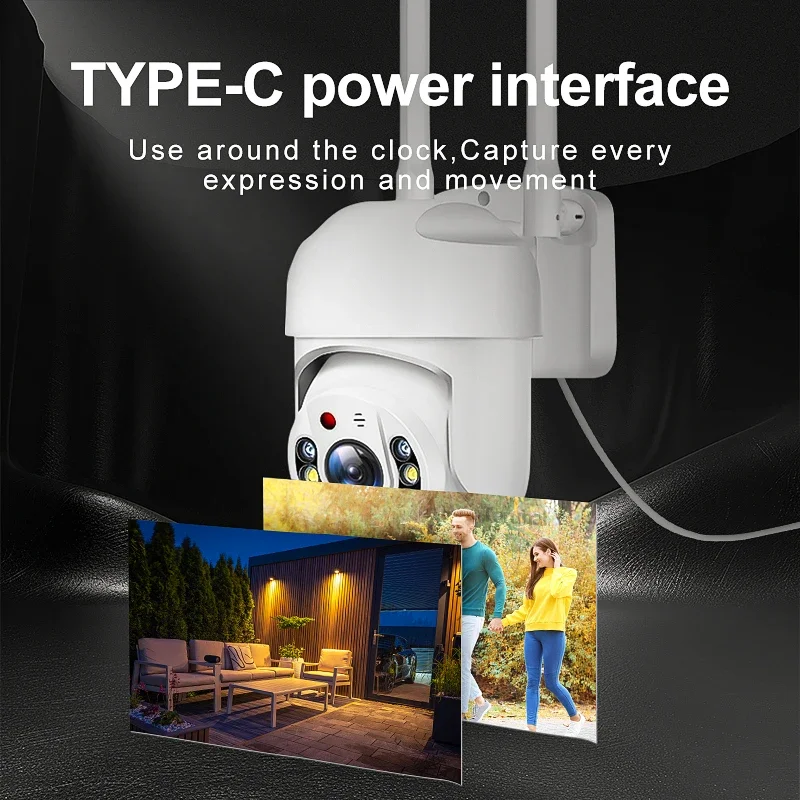 Câmera de segurança wi-fi ip 1080p, câmera de vigilância de segurança sem fio ptz, câmeras ip66, rastreamento de áudio bidirecional, hd, noite, colorida