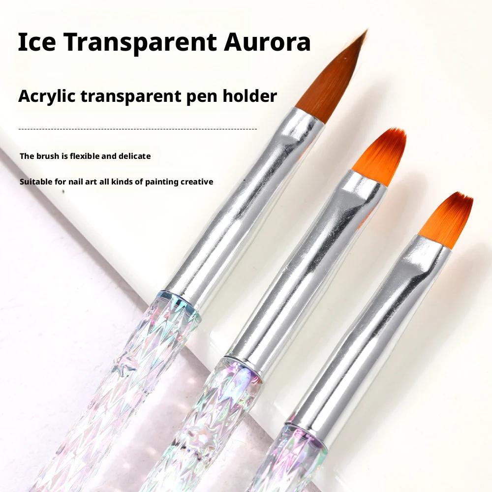 

3PCS/Set Aurora Handle Acrylic Nail Atr Painting Pens Professional Crystal Powder Extension Carving Tool Manicure DIY Brush