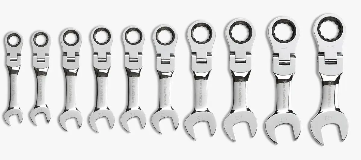 10 Pc. 12 Pt. Stubby Flex Head Ratcheting Combination Wrench Set, Metric - 9550