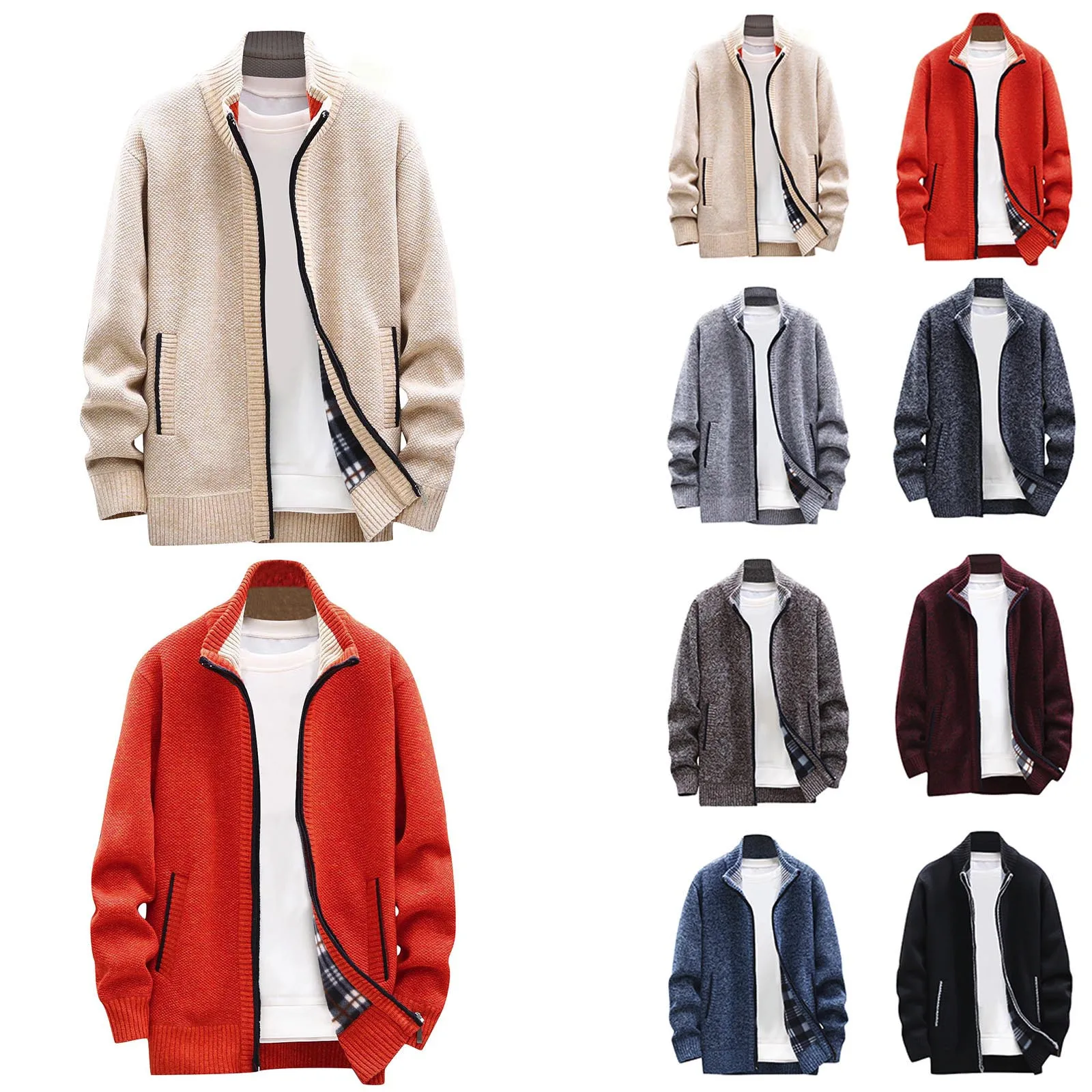 

Fall Winter Men's Fashion Solid Color Loose Knitted Cardigan England Style Simple Warm Casual Lapel Sweater Jacket