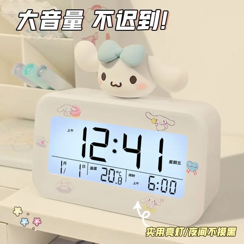 

Hello Kitty Anime Kawaii Sanrio Ins Fashion Alarm Clock Cute Wake-up Tool for Students Powerful Electronic Clock Gifts for Kids