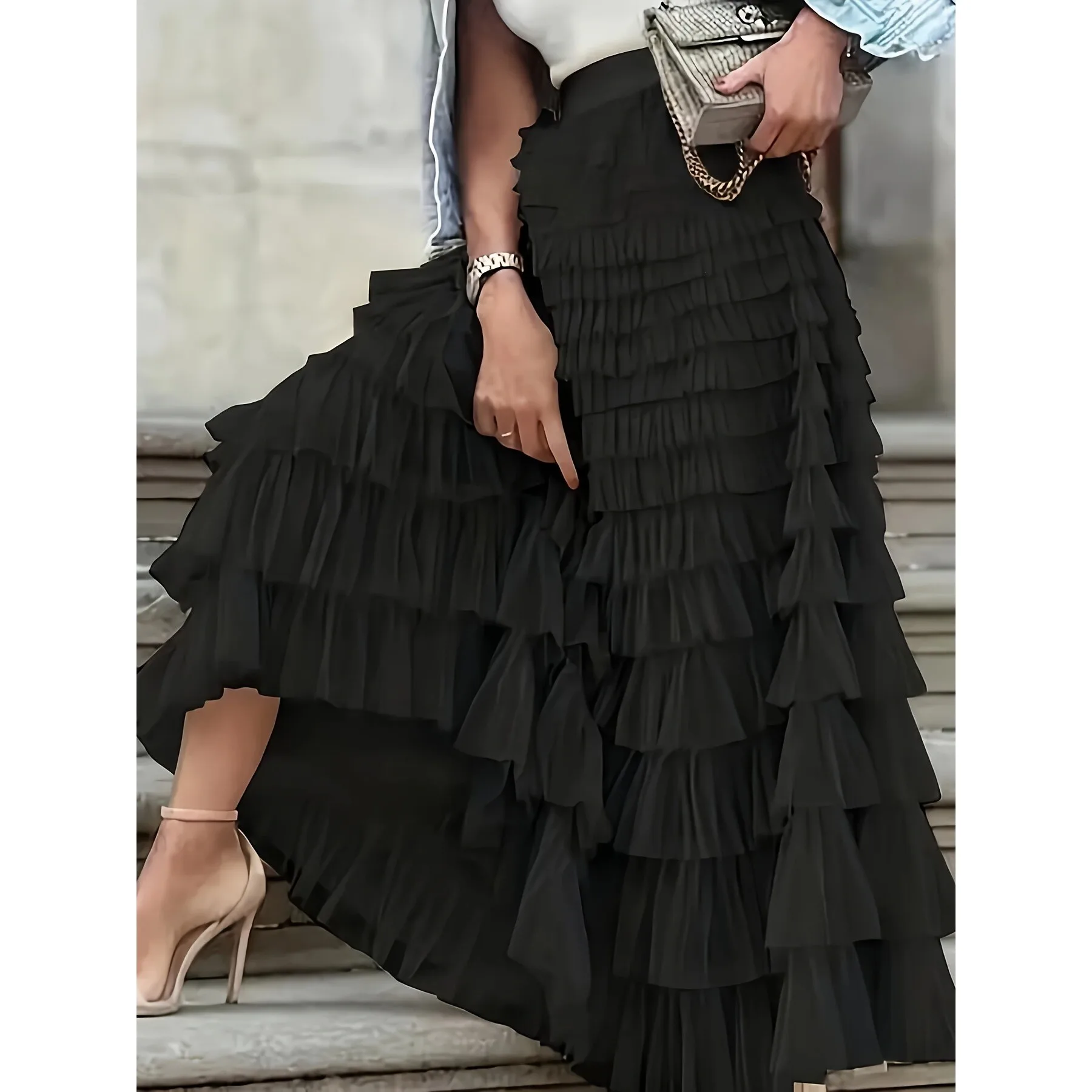 

Sheer Cake Skirt Net Gown Transoceanic Style Women's Semi-Formal Skirt Neutral Design for Spring Season Other Materials Used