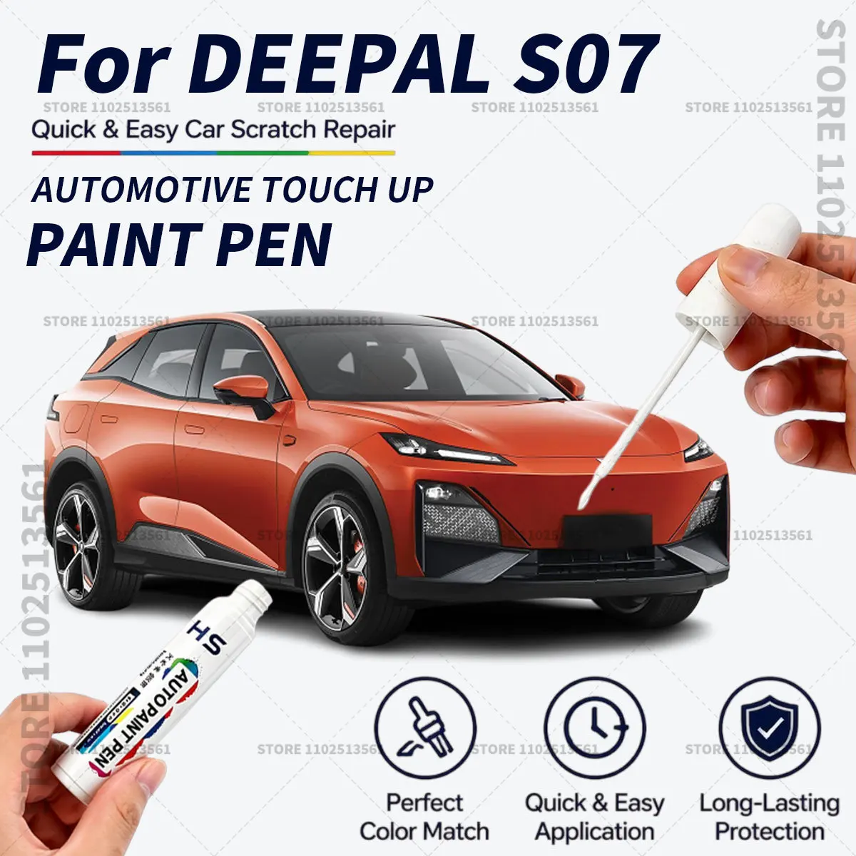 Quick Dry Car Touch Up Paint Pen Auto Scratch Repair Brush for Paint Chips Scratches and Scuffs For DEEPAL S07 White Blue Black