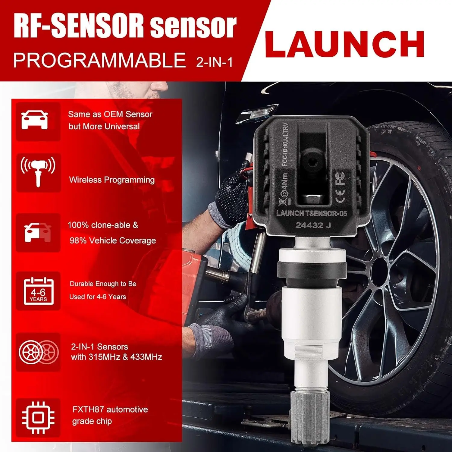 

Launch TPMS Dual-Band Professional Kit: LTR-05 Metal Sensor +Creader TPMS 5011 V2 Programmer (315/433MHz, i-TPMS, 12 Functions)