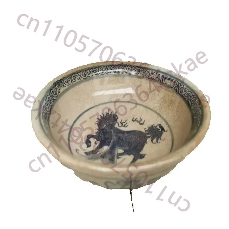 Porcelana antigua de China, porcelana azul y blanca, tazón y plato con diseño de kylin.