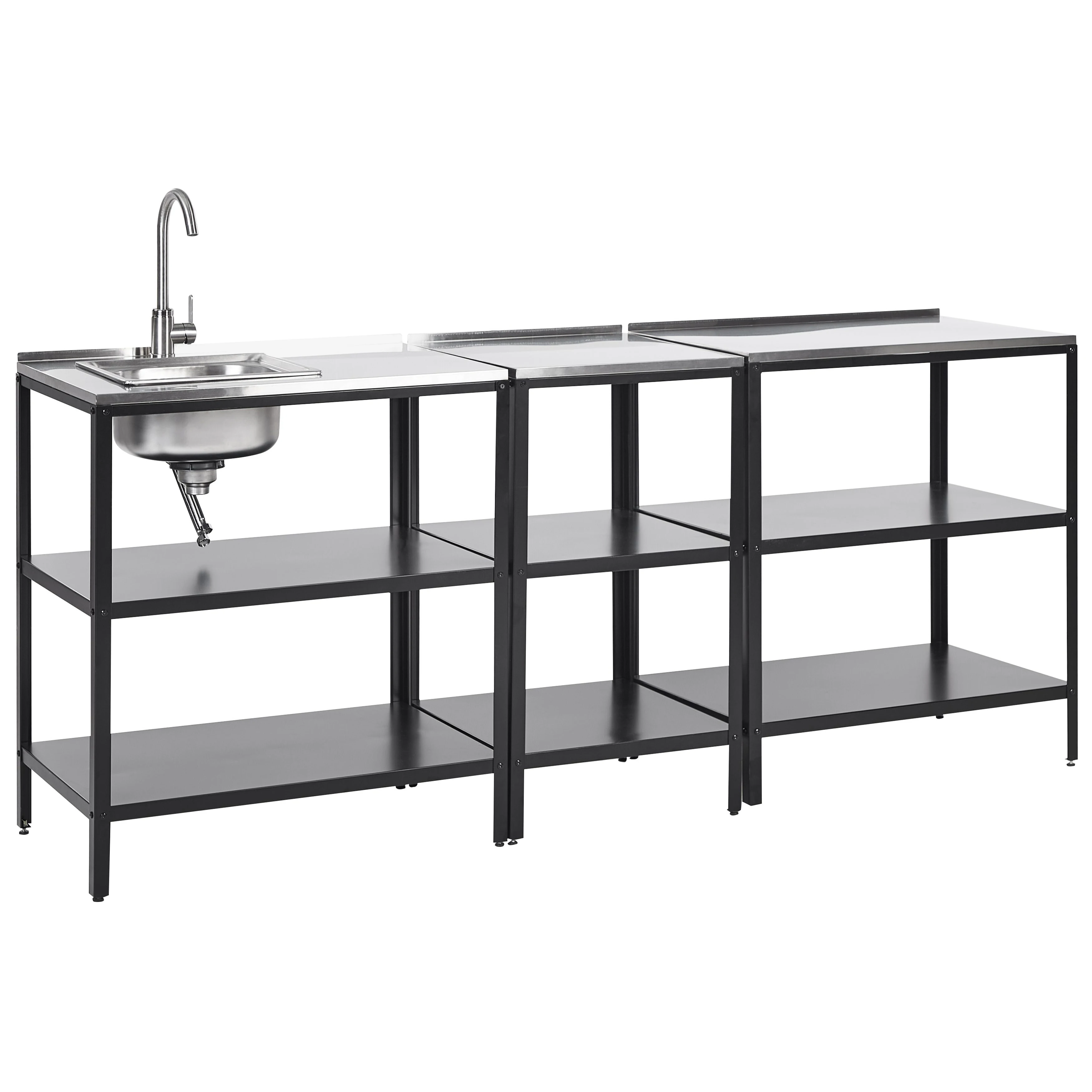 AJUNION 3 Piece Outdoor Kitchen Set Modular Design Stainless Steel Countertops Kitchen Island Bbq Grill Kitchen Set for Patio RV
