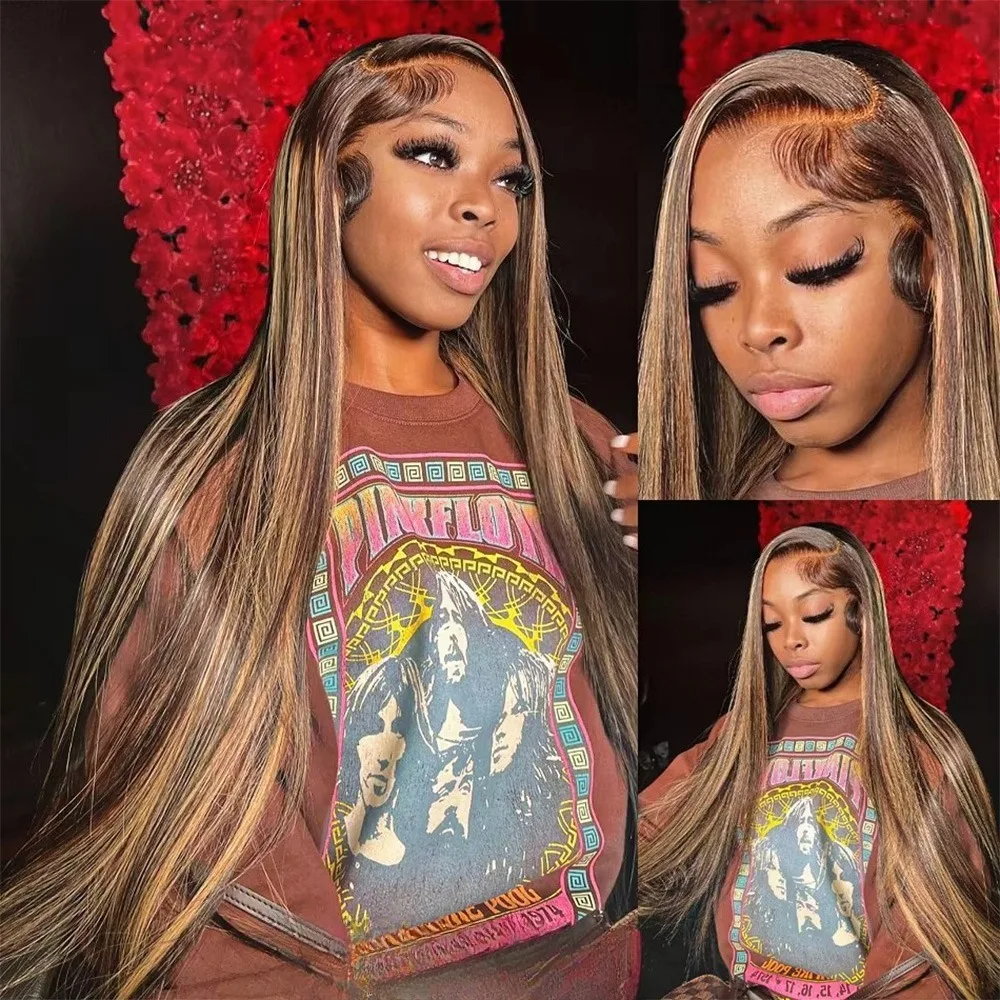 

200% 36 Inches P4/27 Highlight Lace Front Wigs Bone Straight Brazilian Human Hair 13x6 HD Lace Frontal Wig Pre Plucked For Women