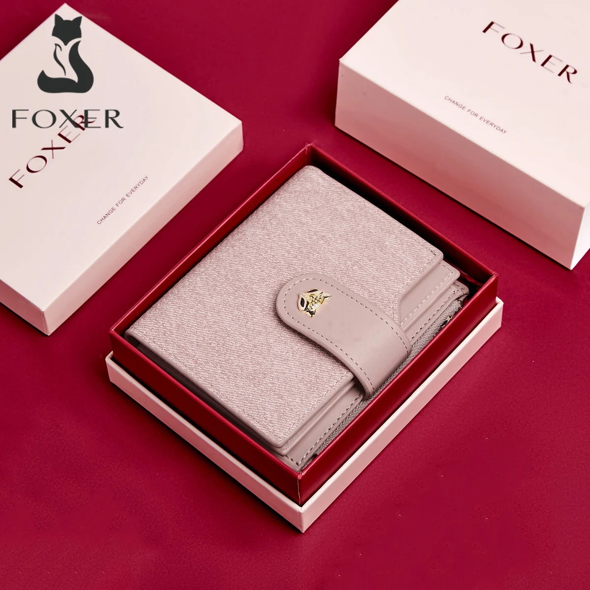 FOXER Soft PU Leather Coin Wallet Women's Short Wallet Fashion Female Card Holder Zipper Money Bag Purse Best Festival Gift