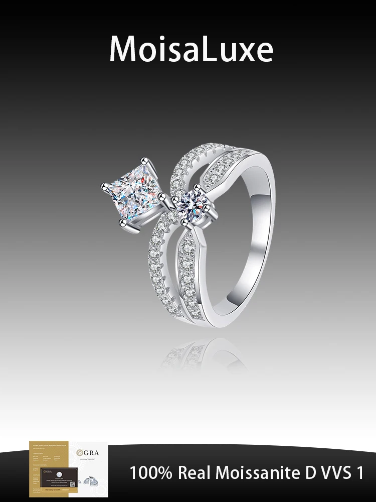 

MoisaLuxe Official Store GRA Moissanite Plata Sterling 925 Silver Princess Crown Ring for Women Moissanite Ring