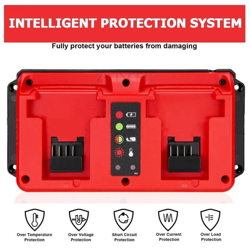 Dual Port Smart Charger For Milwaukee 18V-20V Lithium Battery AC100~240V EU US UK AU Plug Replacement Fast Charger