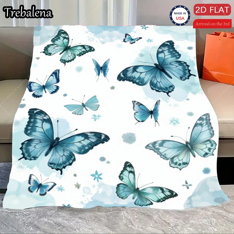 

Flannel Blanket-Soft Lightweight All-season Blue Butterfly Print Soft Baby Blanket for Boys Girls