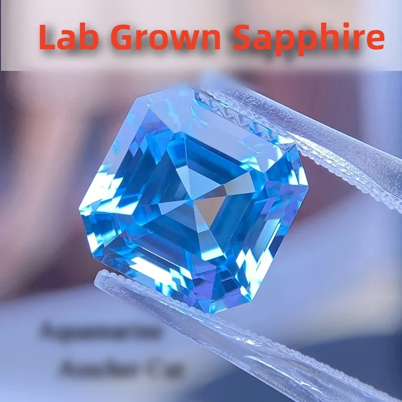 

Lab Grown Sapphire Asscher Shape Aquamarine Color VVS1 Charms for Jewelry Making DIY Ring Necklace Earrings Main Materials