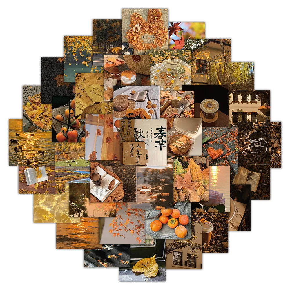 60PCS Golden Autumn Fallen Leaf Landscape Waterproof Graffiti Stickers for Helmet Bicycle Hand Account Pencil Case Decals