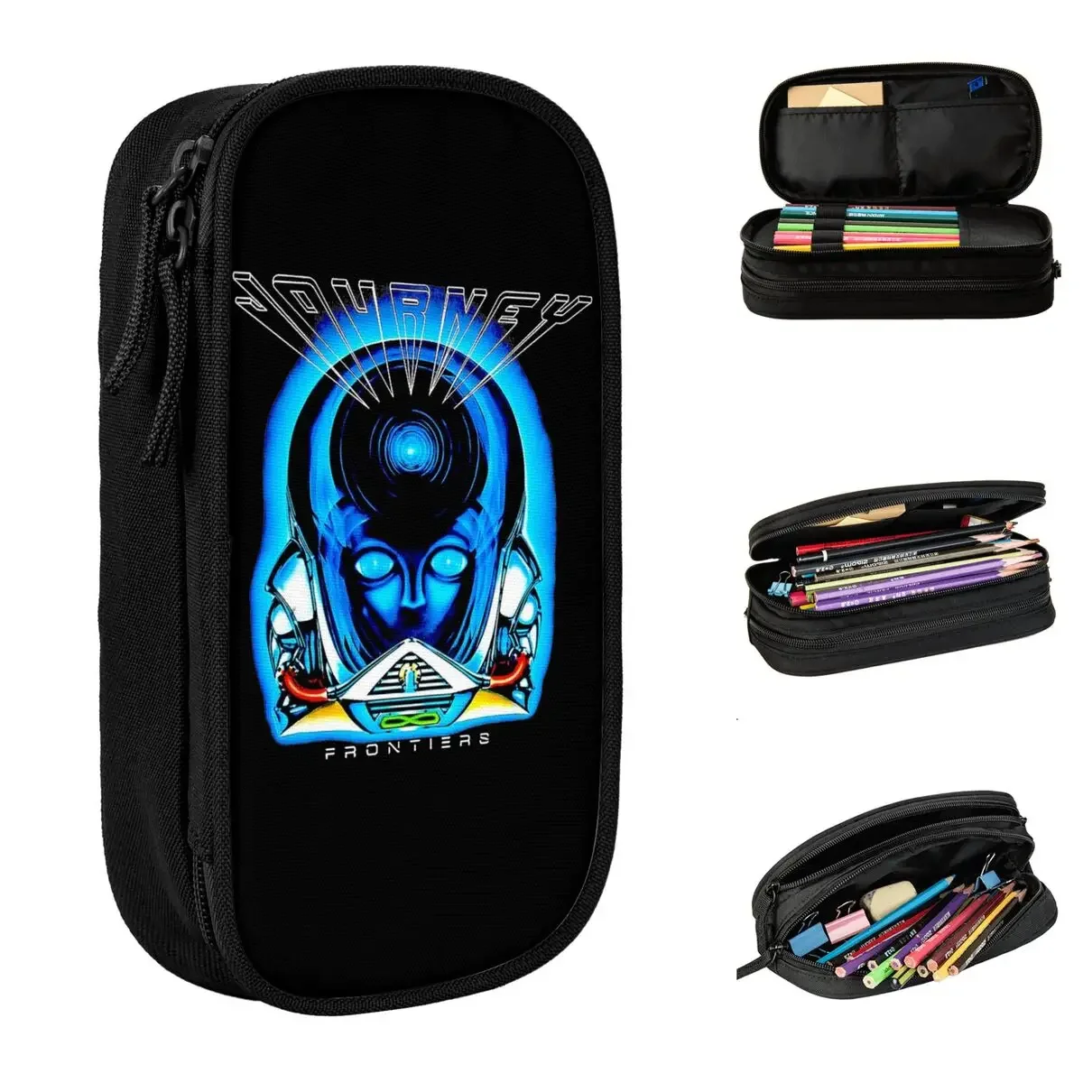 Estuche de gran capacidad para lápices Journey Rock Band Tour 2024 Merch Rock and Roll, estuche de doble capa para bolígrafos, bolsa de maquillaje para mujer, regalo de cumpleaños