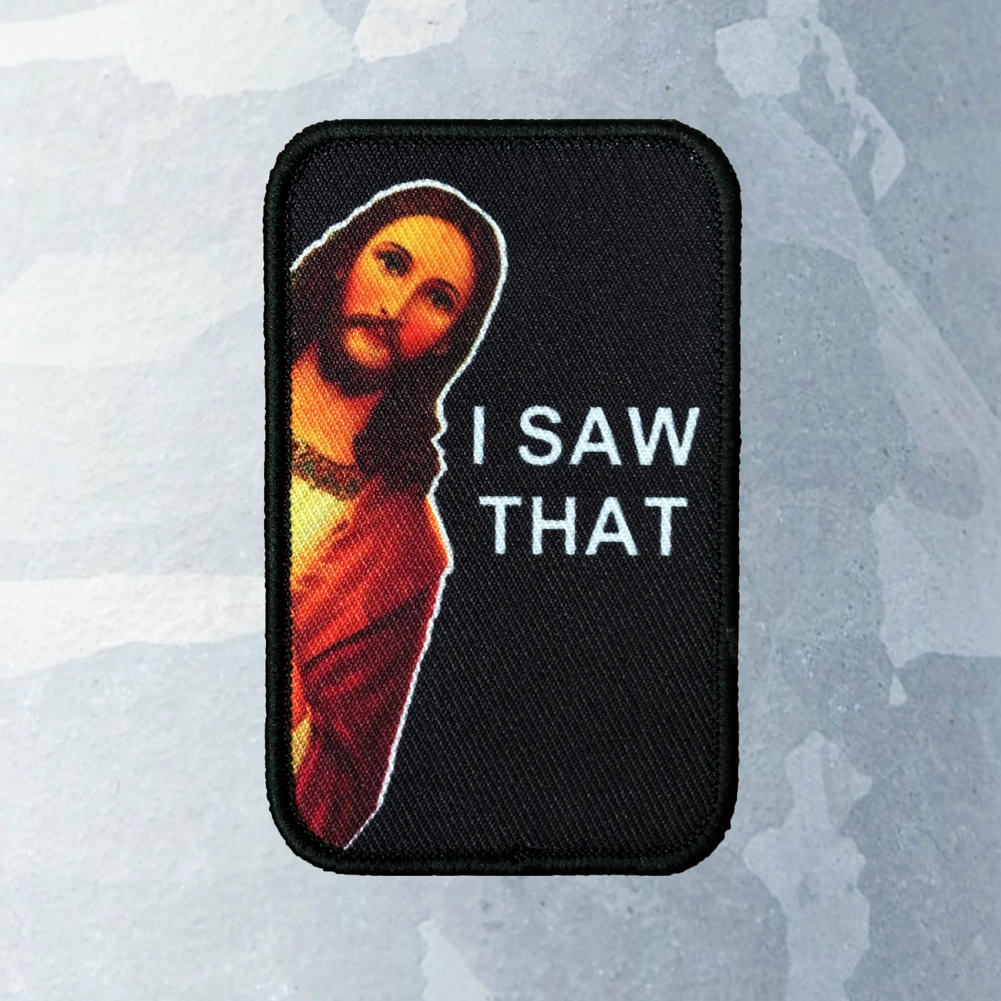 Lustiger Jesus-Morale-Patch „I SAW THAT“, Klettverschluss-Patch, Dekorativer Aufnäher