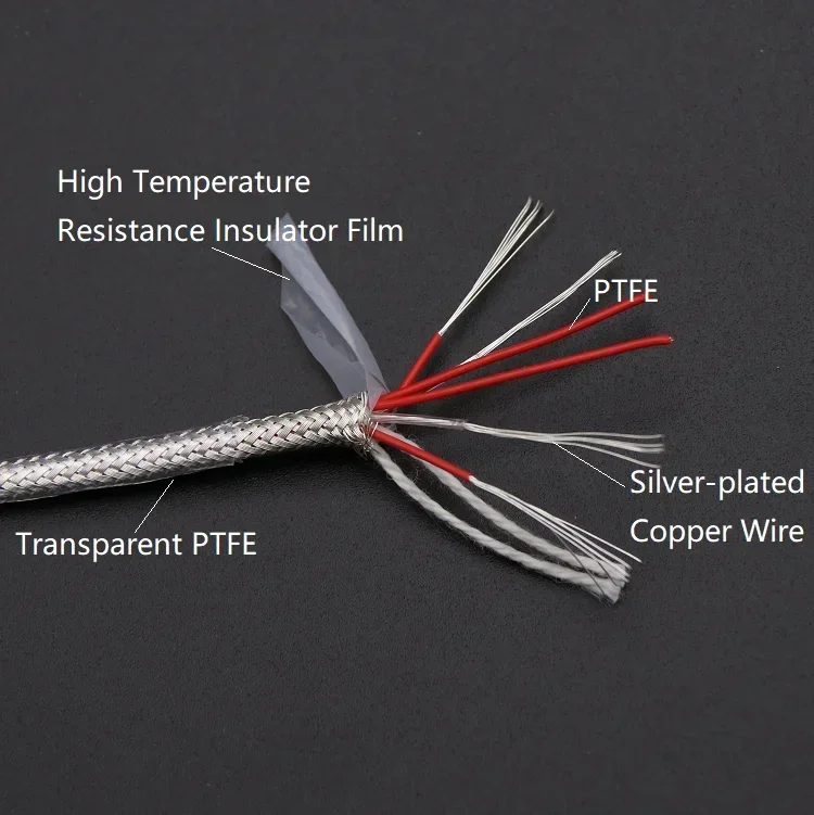 1/5M PT100 Transparent PTFE Thermocouple Wire 2 3 4 6Cores Silver Plated Copper Shield Signal Line Compensation Cable