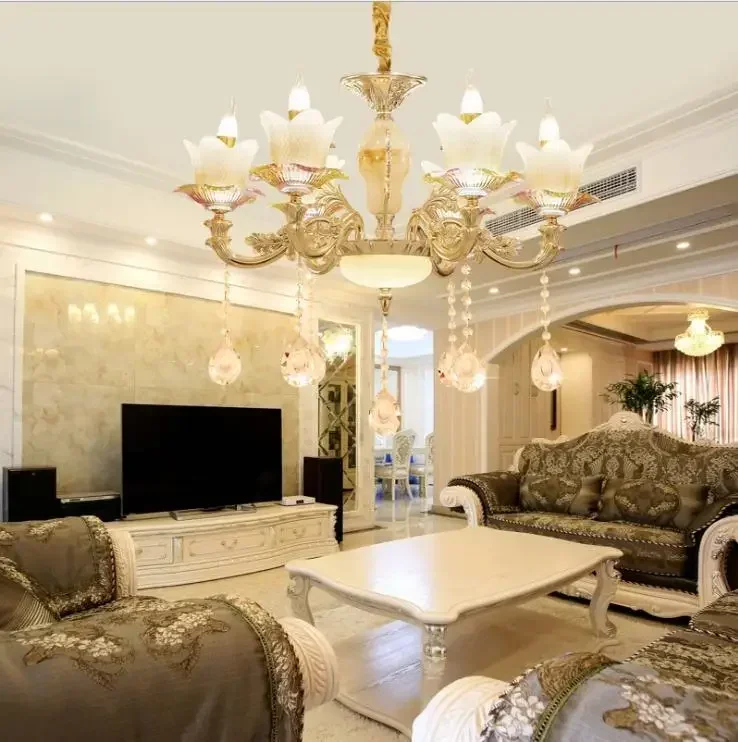 Living Room Pendant Zinc Alloy European-style for Luxury Dining  Cream Golden Color Decor French Romantic Bedroom Hanging