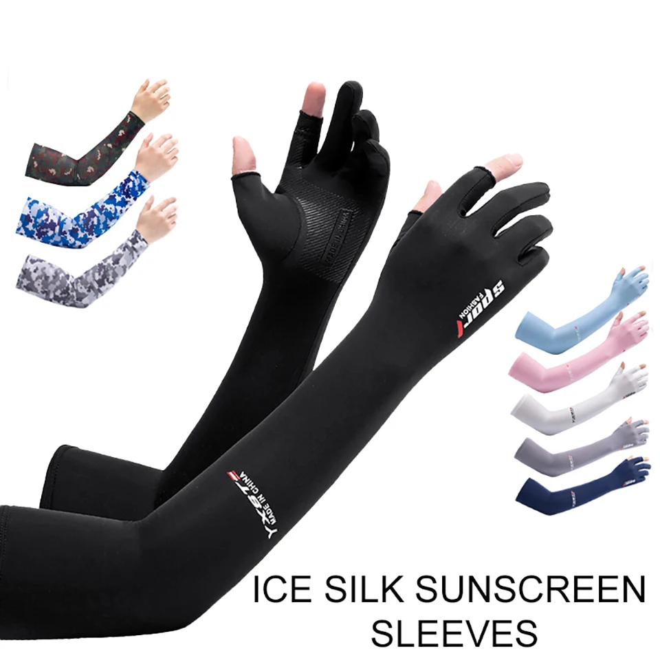 LOOGDEEL 1Pair Summer Ice Silk Fishing Sleeves Accessories Anti-UV Outdoor Hiking Cycling Arm Support Unisex Fingerless Arm Cuff