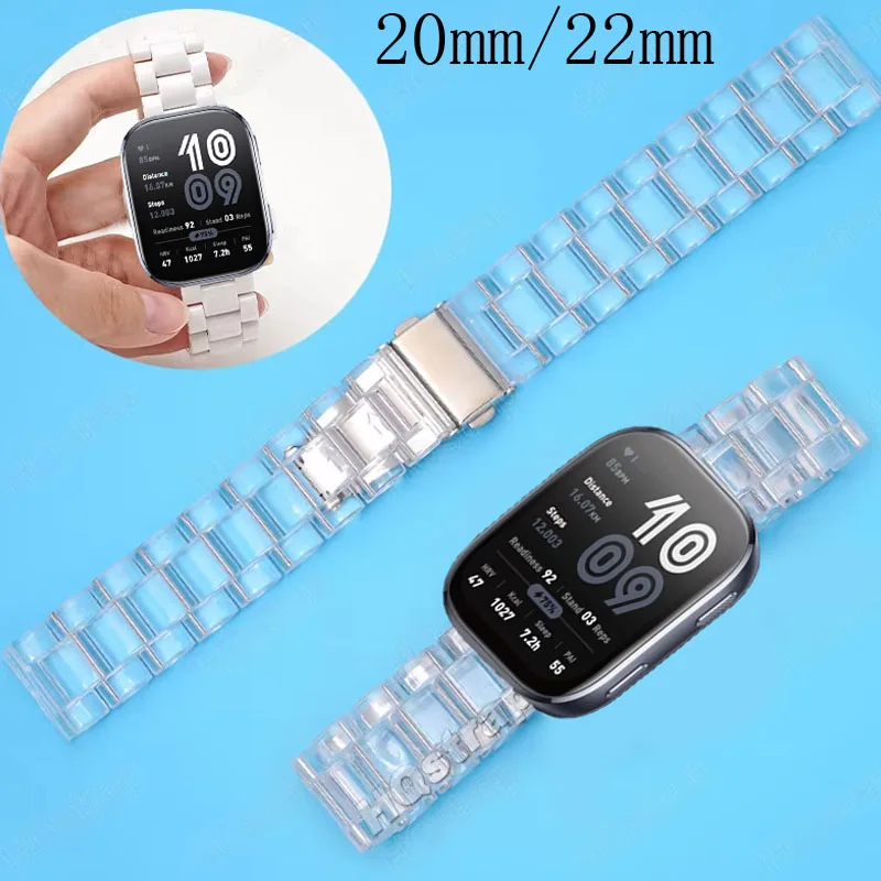 20 mm 22 mm transparentes Harzarmband für Amazfit Bip 5 6/Bip 5 Unity Balance/Balance 2 Armband für Amazfit Bip 3/3pro Active/Active 2