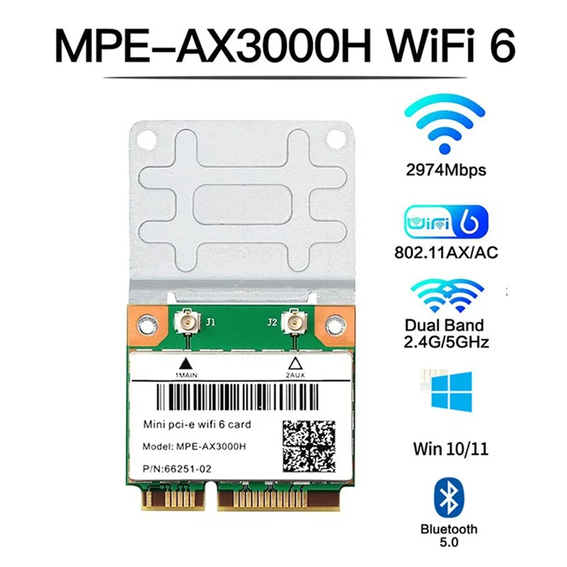 

WiFi 6 MPE-AX3000H 2974 Мбит/с Беспроводная полумини-карта PCI-E Wi-Fi Bluetooth 5.0 Двухдиапазонный адаптер сетевой карты 2.4G/5G Wlan — AA56