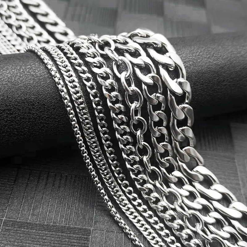

1 piece Size 9mm 11mm Men's Necklace Stainless Steel Cuban Link Chain Bracelet Necklace Steel Color Male Jewelry
