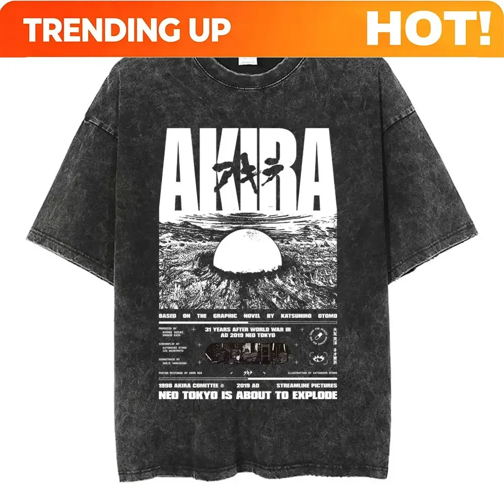 Customization Washed Vintage Anime Akira Graphic T Shirt Shima Tetsuo Shotaro Kaneda Manga T-shirt Men Women Casual Retro Oversi