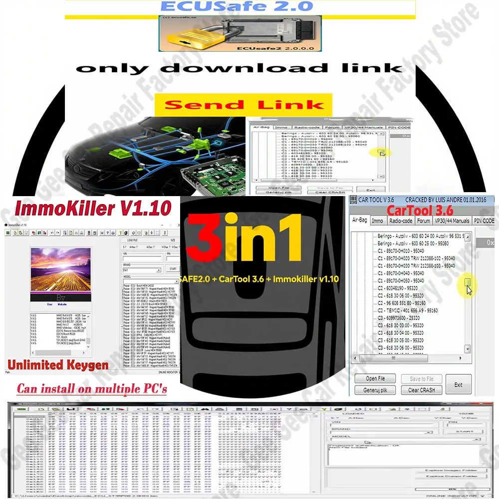 ECUSafe 2.0 + ImmoKiller v1.1 IMMO Car accessories Diagnostic Tool Software For Car and Trucks for obd2 scanner ecu programming