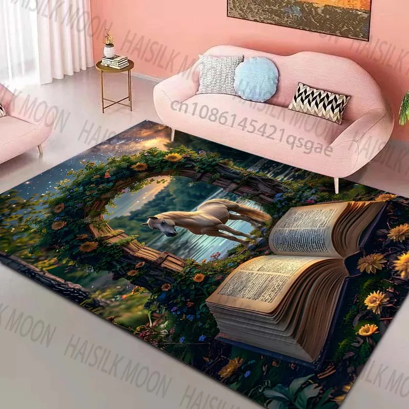 1PC Open book and dreamy scene Pattern Rug Carpets for Bedroom Living Room Sofa Mat Creative Door Mat Cloakroom Home Decor